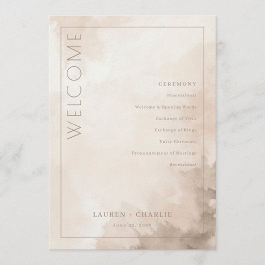 Elegant Beige Watercolor Ceremony Schedule プログラム (正面)