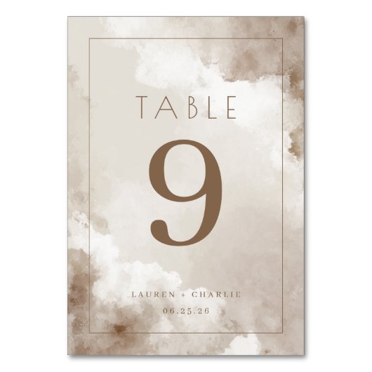 Elegant Beige Watercolor Table Number テーブルナンバー (正面)