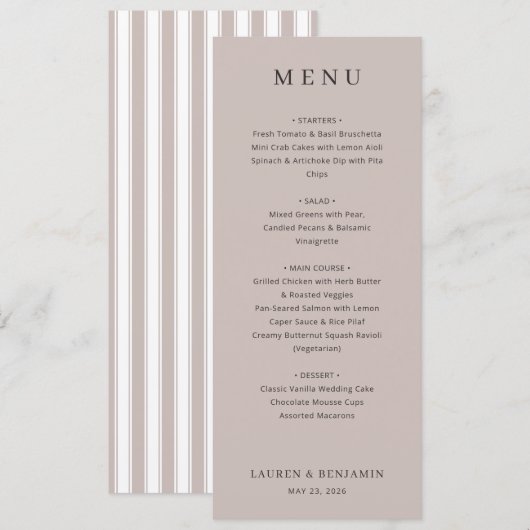 Elegant Beige Wedding Menu メニュー (正面/裏面)