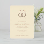 Elegant Beige Wedding Rings 箔招待状 (立ち正面)