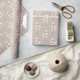 Elegant Beige Wrapping Paper with Cotton Branch ラッピングペーパー