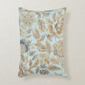 Elegant,Beigie Gold Soft Blue Flowers Pattern アクセントクッション (正面(垂直))