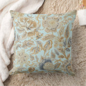 Elegant,Beigie Gold Soft Blue Flowers Pattern クッション (ブランケット)