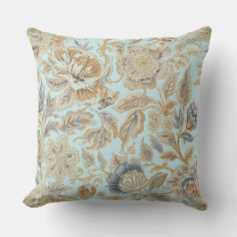 Elegant,Beigie Gold Soft Blue Flowers Pattern クッション
