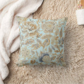 Elegant,Beigie Gold Soft Blue Flowers Pattern クッション (ブランケット)