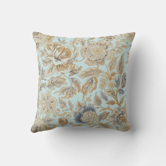 Elegant,Beigie Gold Soft Blue Flowers Pattern クッション (裏面)