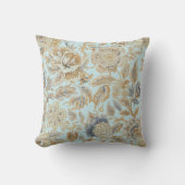 Elegant,Beigie Gold Soft Blue Flowers Pattern クッション (正面)