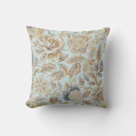 Elegant,Beigie Gold Soft Blue Flowers Pattern クッション