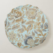 Elegant,Beigie Gold Soft Blue Flowers Pattern ラウンドクッション (裏面)