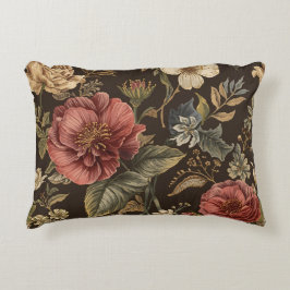 Elegant, Beigie Maroon Brown Flowers Pattern アクセントクッション