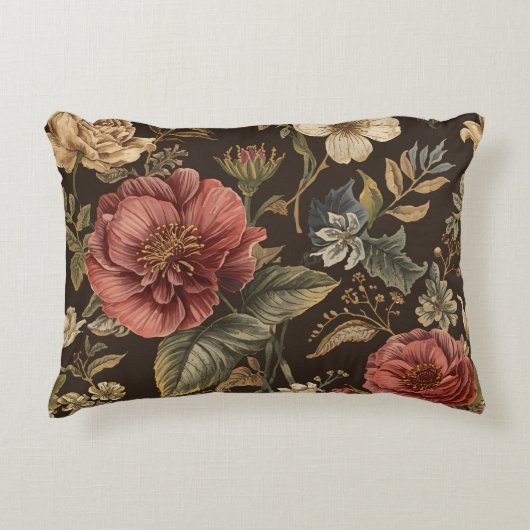 Elegant, Beigie Maroon Brown Flowers Pattern アクセントクッション (正面)