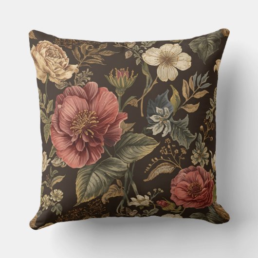 Elegant, Beigie Maroon Brown Flowers Pattern クッション (裏面)