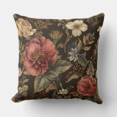 Elegant, Beigie Maroon Brown Flowers Pattern クッション (正面)