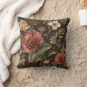 Elegant, Beigie Maroon Brown Flowers Pattern クッション (ブランケット)