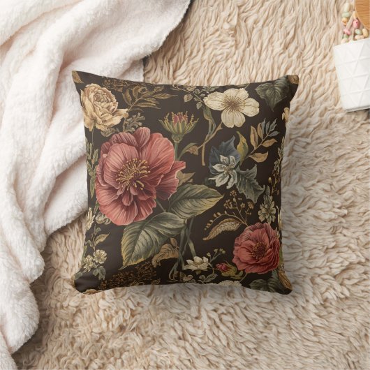 Elegant, Beigie Maroon Brown Flowers Pattern クッション (ブランケット)