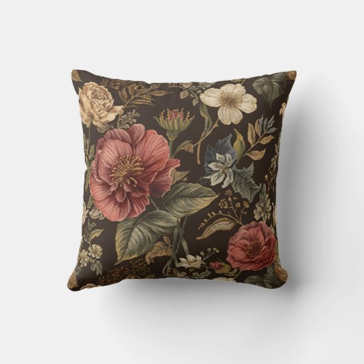 Elegant, Beigie Maroon Brown Flowers Pattern クッション (裏面)