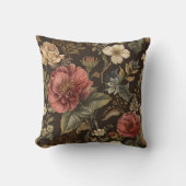 Elegant, Beigie Maroon Brown Flowers Pattern クッション (正面)