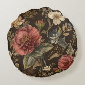 Elegant, Beigie Maroon Brown Flowers Pattern ラウンドクッション (裏面)