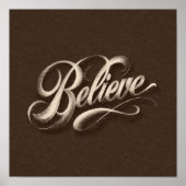 Elegant "Believe" Golden Script on Parchment ポスター (正面)