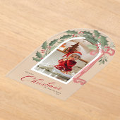 Elegant Berries Arch Photo Christmas Holiday Card アクリル招待状 (レイダウン)