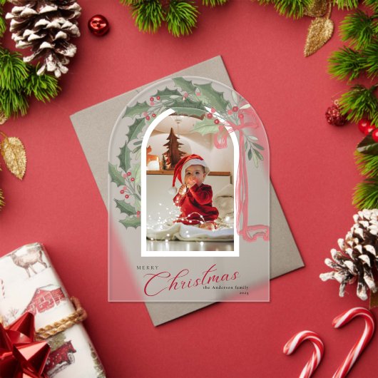 Elegant Berries Arch Photo Christmas Holiday Card アクリル招待状 (インサイチュ (クリスマス))