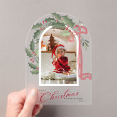 Elegant Berries Arch Photo Christmas Holiday Card アクリル招待状 (インサイチュ (ポータブル))