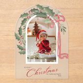Elegant Berries Arch Photo Christmas Holiday Card アクリル招待状 (正面)