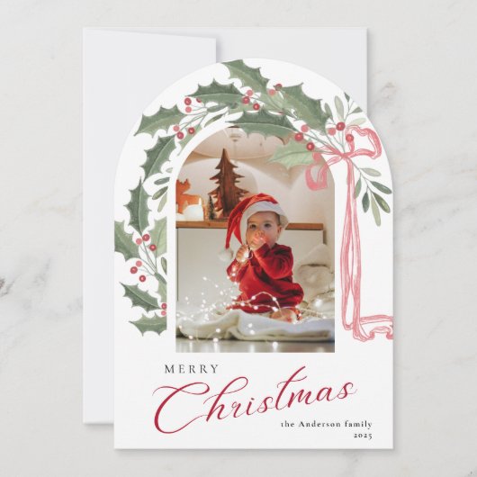Elegant Berries Arch Photo Christmas Holiday Card 招待状 (正面)