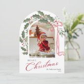 Elegant Berries Arch Photo Christmas Holiday Card 招待状 (スタンド正面)