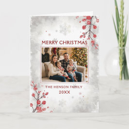Elegant Berries Snowflakes Family Photo Christmas  シーズンカード