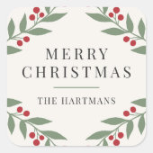 Elegant Berry Botanical Christmas Holiday スクエアシール (正面)
