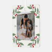 Elegant Berry Botanical Photo Christmas Holiday メタルオーナメント (正面左)