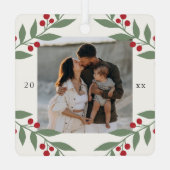 Elegant Berry Botanical Photo Christmas Holiday メタルオーナメント (裏面)