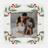 Elegant Berry Botanical Photo Christmas Holiday メタルオーナメント (正面)