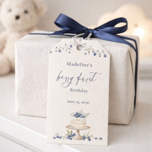 Elegant Berry First Blueberry Birthday Cake ギフトタグ