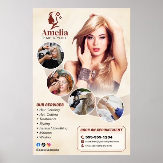 Elegant Biege Hair Stylist Salon Makeup Waxing ポスター (正面)