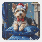 Elegant Biewer Terrier Dog Velvet Christmas スクエアシール (正面)