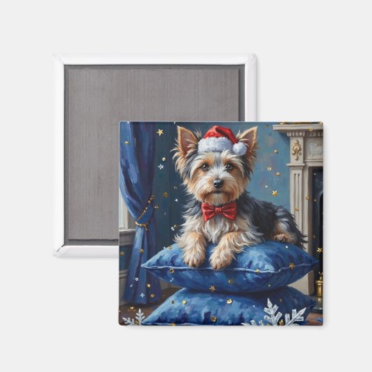 Elegant Biewer Terrier Dog Velvet Christmas マグネット (正面/裏面)