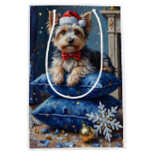 Elegant Biewer Terrier Dog Velvet Christmas ミディアムペーパーバッグ (正面)