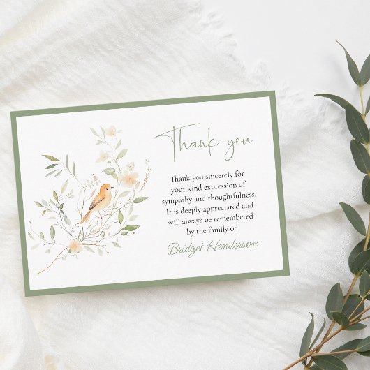 Elegant Birds Funeral Thank You Card サンキューカード