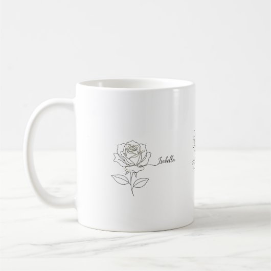 Elegant Birth Flower Coffee Mug - Personalized Nam コーヒーマグカップ (左)