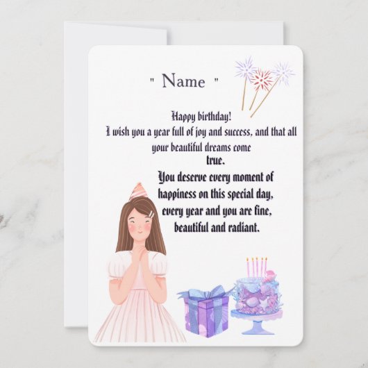 Elegant Birthday Card for Her – Personalized Greet サンキューカード (正面)