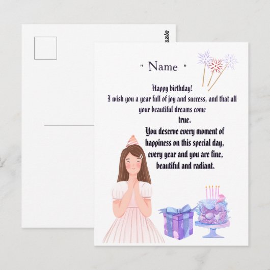 Elegant Birthday Card for Her – Personalized Greet ポストカード (正面/裏面)