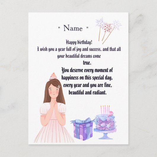 Elegant Birthday Card for Her – Personalized Greet ポストカード (正面)