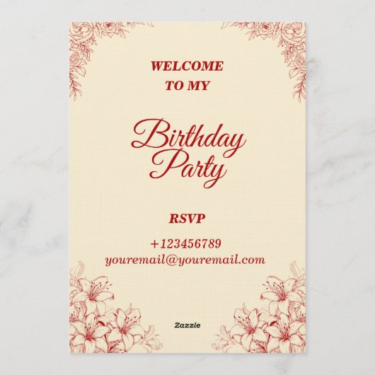 Elegant Birthday Invitation Card – Custom Floral D 招待状 (裏面)