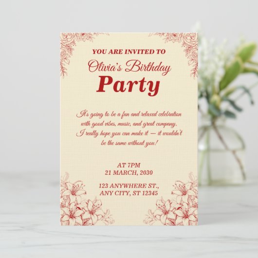 Elegant Birthday Invitation Card – Custom Floral D 招待状 (スタンド正面)