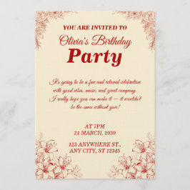 Elegant Birthday Invitation Card – Custom Floral D 招待状