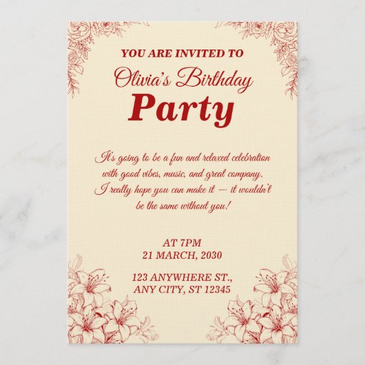 Elegant Birthday Invitation Card – Custom Floral D 招待状 (正面)