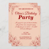 Elegant Birthday Invitation Card – Floral Design 招待状 (正面/裏面)