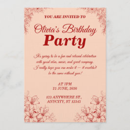 Elegant Birthday Invitation Card – Floral Design 招待状
